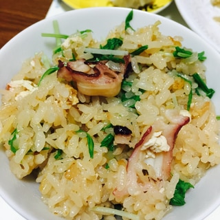 シャキシャキ水菜と油揚げのタコ飯